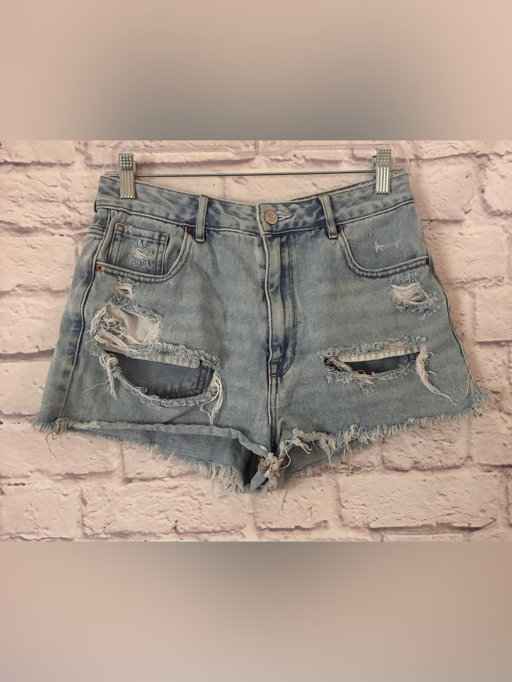 PacSun Light Blue Distressed High Rise Festival Denim Women’s Shorts - Size 29